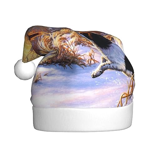 NDDCEDEW Weihnachtsmütze mit Hundefang-Fasan, bedruckt, Weihnachtsmannmütze für Erwachsene, Unisex, lustiger Urlaubsmütze für Weihnachten, niedlicher festlicher Hut für Weihnachten NDDCEDEW Weihnachtsmütze mit Hundefang-Fasan, bedruckt, Weihnachtsmannmütze für Erwachsene, Unisex, lustiger Urlaubsmütze für Weihnachten, niedlicher festlicher Hut für Weihnachten von NDDCEDEW