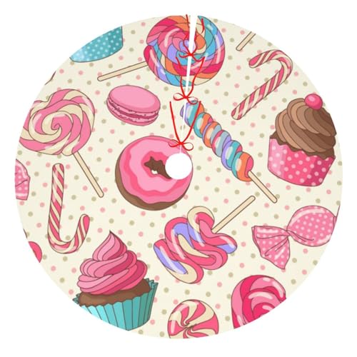 Weihnachtsbaum-Rock, 76,2 cm, 91,4 cm, 121,9 cm, bunt, süßer Lutscher, Cupcake, Donut-Druck, verdickte Baumröcke, Matte für Urlaubsparty von NDDCEDEW