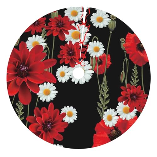 Weihnachtsbaum-Rock, 76,2 cm, rote Blume und weiße Gänseblümchen, verdickte Baumröcke, Matte für Urlaubsparty Weihnachtsbaum-Rock, 76,2 cm, rote Blume und weiße Gänseblümchen, verdickte Baumröcke, Matte für Urlaubsparty von NDDCEDEW