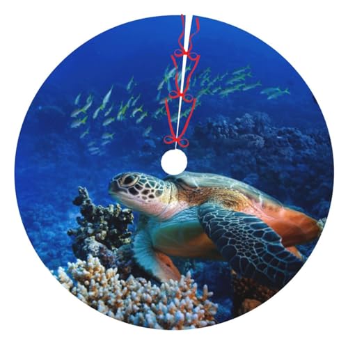 Weihnachtsdekoration Baumrock 76,2 cm / 121,9 cm, Meeresschildkröte mit Fisch-Druck, verdickte Baumröcke, Matte für Urlaubsparty von NDDCEDEW