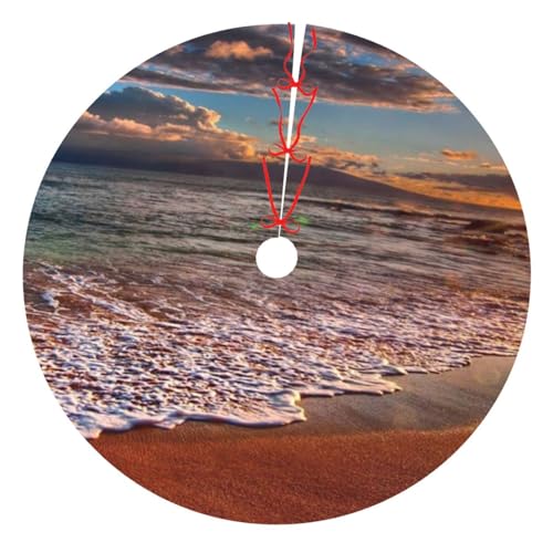 Weihnachtsdekoration Baumrock 76,2 cm / 121,9 cm Strand Sonnenaufgang Weiß Wellendruck Xmas verdickte Baumröcke Matte für Urlaubsparty von NDDCEDEW