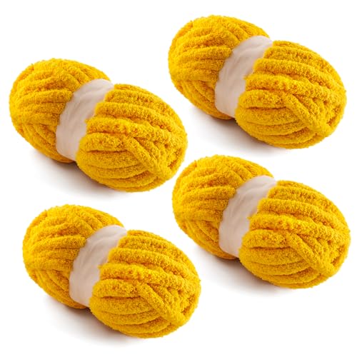 Grobes Garn zum Handstricken, grobes Chenille-Deckengarn zum Häkeln, Jumbo-Flauschgarn zum Häkeln, super sperriges Garn, 28 m, 218 g pro Strang, goldfarben, 4 Stück Grobes Garn zum Handstricken, grobes Chenille-Deckengarn zum Häkeln, Jumbo-Flauschgarn zum Häkeln, super sperriges Garn, 28 m, 218 g pro Strang, goldfarben, 4 Stück von NDICANG