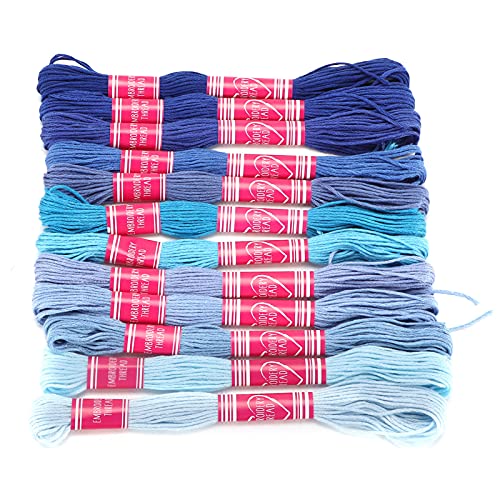 NDNCZDHC 12 Stück 8M/26,2 ft Stickerei Faden, Farbverlauf Freundschaft Armband String, Polyester Stickerei Zahnseide für Kreuz stich (Blau) von NDNCZDHC