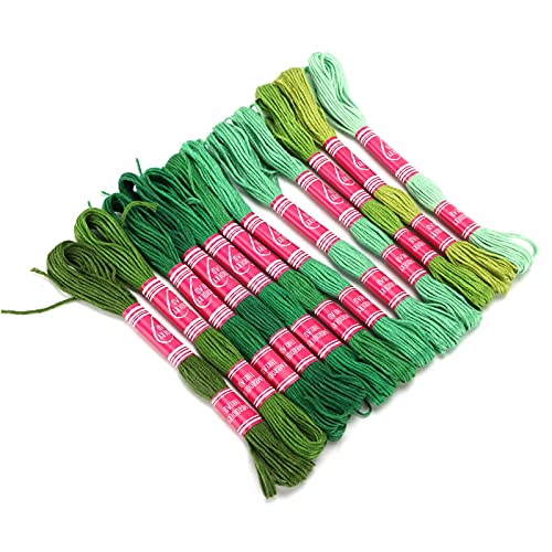 NDNCZDHC 12 Stück 8M/26,2 ft Stickerei Faden, Farbverlauf Freundschaft Armband String, Polyester Stickerei Zahnseide für Kreuz stich (Grün) von NDNCZDHC