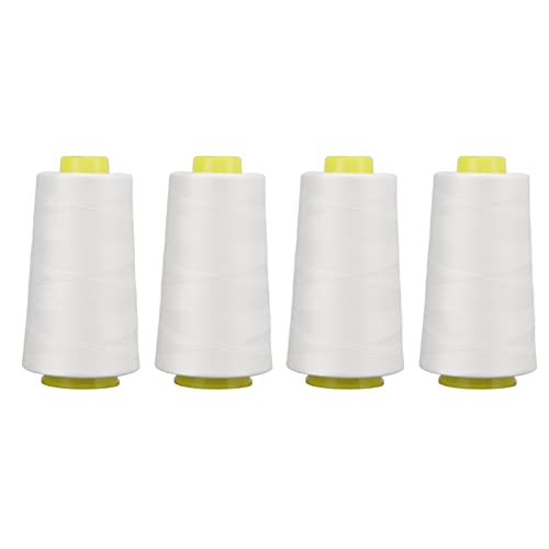 Ndnczdhc 4pcs weißer Sergergewinde, 3000 Meter großer Polyester -Nähmaschinengewinde Spulen für Heimnadelarbeiten, Nähbedarf von NDNCZDHC