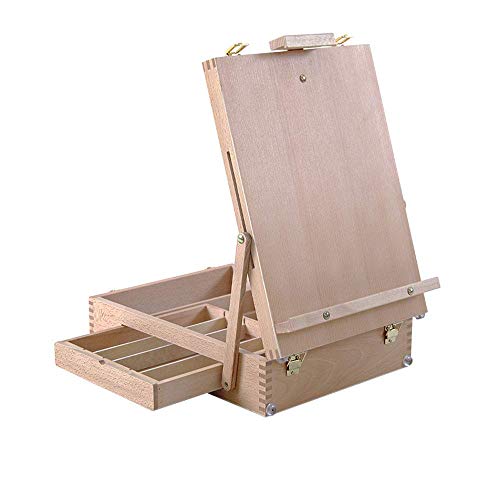 Tischstaffelei, Zeichenstaffelei, tragbar, mit Fächern, Holzbox, Staffelei oder Tischstaffelei, für Skizzen, Ölmalerei, Kunstregal Tischstaffelei, Zeichenstaffelei, tragbar, mit Fächern, Holzbox, Staffelei oder Tischstaffelei, für Skizzen, Ölmalerei, Kunstregal von NDRFAWY