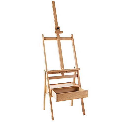 Tragbare Künstler-Staffelei mit Farbkasten, Schublade, Buchenholz, Leinenhalter, Ständer, verstellbar, H 150–192 cm x B 43 cm x T 43 cm, Feldstudio von NDRFAWY