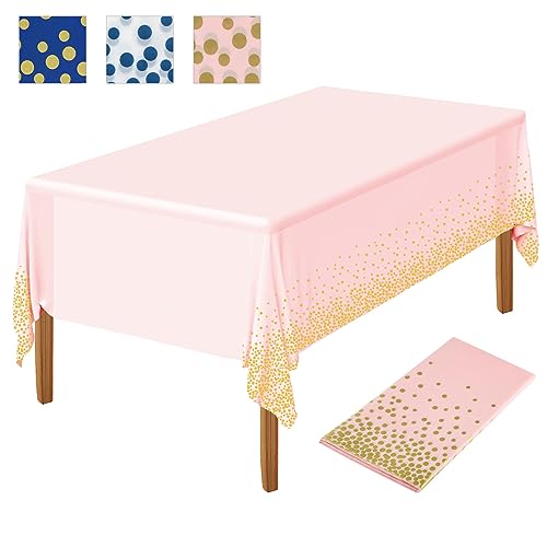 NEBURORA 1 Packung blass rosa Party Tischdecke mit goldenen Punkten Kunststoff Tischdecke 137 x 274 cm goldene Punkte Konfetti, Einweg Tischdecke rechteckige Party Tischdecke für Picknick von NEBURORA