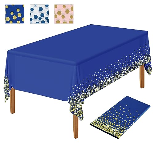 NEBURORA 1 Packung dunkelblaue goldene Party-Tischdecke, Kunststoff Tischdecke 137 x 274 cm goldene Punkte Konfetti Einweg Tischdecke rechteckige Party Tischdecke für Picknick, Geburtstag von NEBURORA