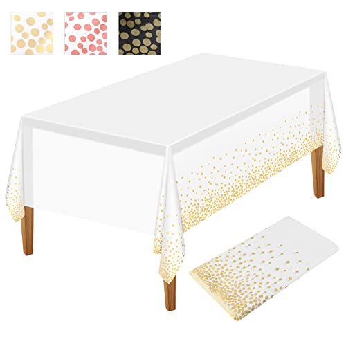 NEBURORA 1 Packung weiße und goldene Party Tischdecke Kunststoff Tischdecke 137 x 274 cm goldene Punkte Konfetti Einweg Tischdecke rechteckige Party Tischdecke für Picknick, Geburtstag NEBURORA 1 Packung weiße und goldene Party Tischdecke Kunststoff Tischdecke 137 x 274 cm goldene Punkte Konfetti Einweg Tischdecke rechteckige Party Tischdecke für Picknick, Geburtstag von NEBURORA