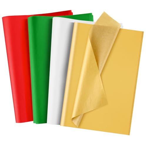 NEBURORA 100 Blatt Weihnachts Seidenpapier rot grün weiß goldenes Geschenkpapier Seidenpapier für Weihnachtsgeschenke Bastelarbeiten Taschen und Partydekorationen von NEBURORA