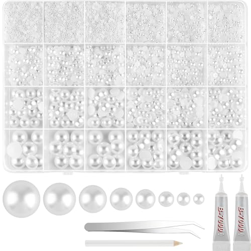 NEBURORA 13000 Stück Set mit weißen Perlen mit flacher Rückseite, 8 Größen mit Pinzette und Picker, Bleistift, flache Perlen, halbrunde Perlen zum Basteln,Basteln,Nägel,Make-up,Schuhe,Handyhülle NEBURORA 13000 Stück Set mit weißen Perlen mit flacher Rückseite, 8 Größen mit Pinzette und Picker, Bleistift, flache Perlen, halbrunde Perlen zum Basteln,Basteln,Nägel,Make-up,Schuhe,Handyhülle von NEBURORA