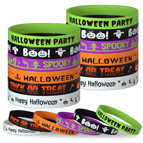 NEBURORA 24 Stück Halloween Gummi Armbänder 6 Designs Silikon Armbänder für Halloween Partygeschenke Süßes oder Saures Geschenke NEBURORA 24 Stück Halloween Gummi Armbänder 6 Designs Silikon Armbänder für Halloween Partygeschenke Süßes oder Saures Geschenke von NEBURORA