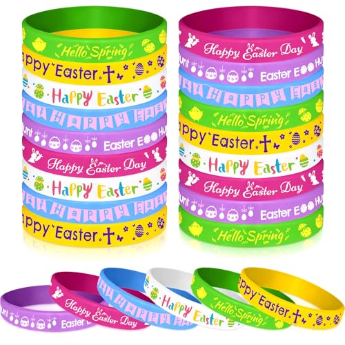 NEBURORA 24 Stück Oster-Silikonarmbänder, Gummiarmbänder für Frühlings-Osterparty-Geschenke, Korbfüller, Eierfüller von NEBURORA