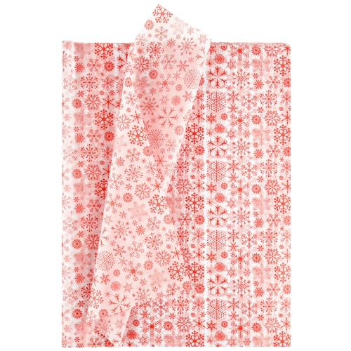 NEBURORA 60 Blatt Weihnachts Schneeflocken Seidenpapier rote Schneeflocken Geschenkpapier Seidenpapier für DIY Bastelarbeiten und Weihnachtsparty Dekorationen von NEBURORA