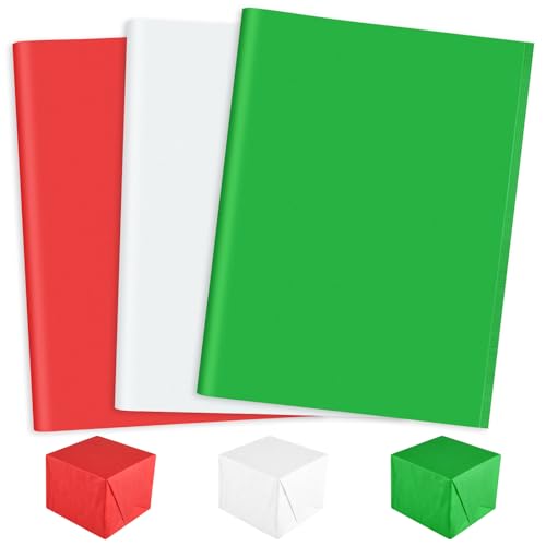 NEBURORA 60 Blatt Weihnachts Seidenpapier Sortiment 50 x 35 cm Rot Grün Weiß Geschenkpapier Großpackung für Weihnachtsgeschenke, Bastelarbeiten, Taschen und Partydekorationen von NEBURORA
