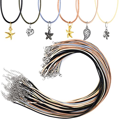 NEBURORA 60 Stück Halskettenschnur 2 mm gewachste Halskettenschnur mit Verschluss 20 Zoll 6 Farben gewachste Baumwollschnur Halskette für DIY-Armband,Halskette, Schmuckherstellung von NEBURORA
