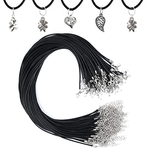 NEBURORA 60 Stück Halskettenschnur 2 mm gewachste Halskettenschnur mit Verschluss 20 Zoll Schwarze Halskettenschnur gewachste Baumwollschnur Halskette für DIY Armband, Halskette von NEBURORA