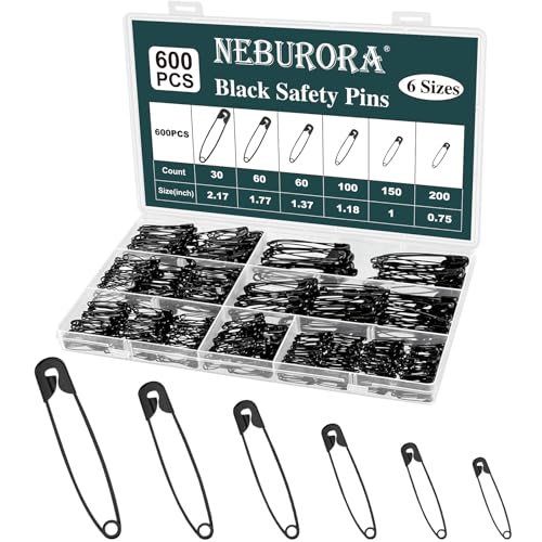 NEBURORA 600pcs Schwarze Sicherheitsnadeln Verschiedene Größen Sicherheitsnadel kleine und große Sicherheitsstifte für Kleidung Home School Büro nähen Handwerk und Künste Pinning von NEBURORA