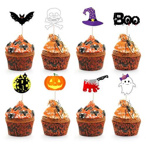 NEBURORA 64 Stück Halloween-Cupcake-Topper, Kürbis, Fledermaus, Geist, Boo, Kuchenspieße, Happy Halloween, Party-Dekorationen NEBURORA 64 Stück Halloween-Cupcake-Topper, Kürbis, Fledermaus, Geist, Boo, Kuchenspieße, Happy Halloween, Party-Dekorationen von NEBURORA