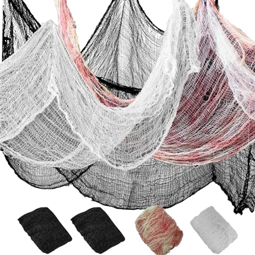 NEBURORA Halloween Gruselige Tuch 4 Stück schwarz weiß blutrot Halloween gruseliges Mulltuch 72 x 30 Zoll gruselige Party Dekoration für Garten, Hof, Treppengeländer, Decke, Fenster, Spukhaus NEBURORA Halloween Gruselige Tuch 4 Stück schwarz weiß blutrot Halloween gruseliges Mulltuch 72 x 30 Zoll gruselige Party Dekoration für Garten, Hof, Treppengeländer, Decke, Fenster, Spukhaus von NEBURORA