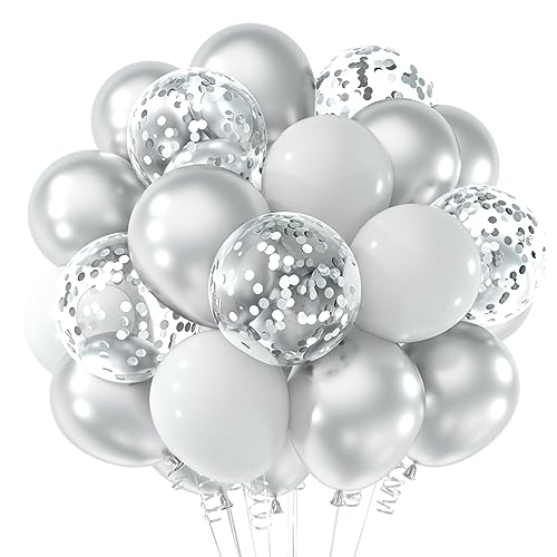 NEBURORA Weiß und Silber Konfetti Luftballons 60 Stück 12 Zoll Weiß Metallic Silber Konfetti Luftballons für Hochzeit Verlobung, Abschlussfeier,Geburtstag,Baby Party,Party Dekorationen NEBURORA Weiß und Silber Konfetti Luftballons 60 Stück 12 Zoll Weiß Metallic Silber Konfetti Luftballons für Hochzeit Verlobung, Abschlussfeier,Geburtstag,Baby Party,Party Dekorationen von NEBURORA