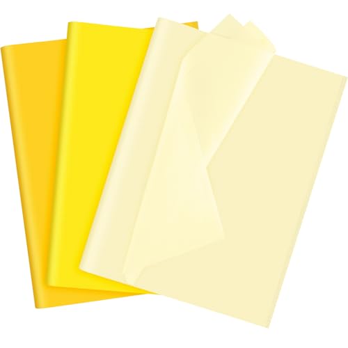 NEBURORA Sortiertes Gelbes Seidenpapier Set 60 Blatt Geschenkpapier Kunstpapier Kunsthandwerk 3 gelbe Farben für Sonnenblumen Mottoparty Dekorationen, DIY Herbst Thanksgiving Geschenkverpackung von NEBURORA