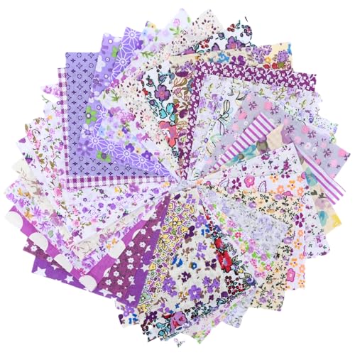 50 Stück Baumwoll-Bastelstoff-Bündel, Fat Quarters, Nähstoff, Gingham-Stoff, Patchworkstoff mit Blumenmuster, zum Nähen, Quilten, Basteln, DIY (Lila, 10 x 10 cm) von NECXON