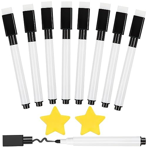 NECXON 8-teiliges Whiteboard-Marker-Set, schwarzes Whiteboard-Stift-Set mit 2 magnetischen Whiteboard-Stiften mit Stern-Radiergummi und feiner Spitze für den Einsatz in der Schule und im Büro von NECXON