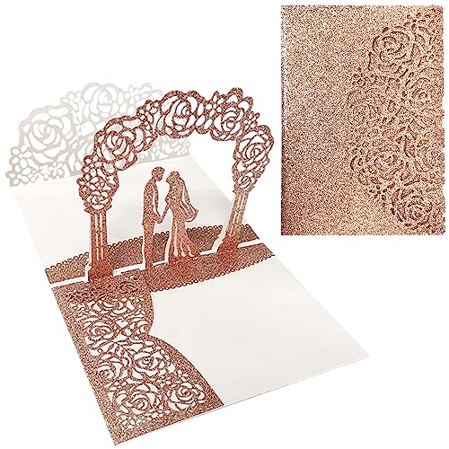 Pop-Up-Hochzeitskarte, Pop-Up-Hochzeitskarten für Braut und Bräutigam, 3D-Hochzeitskarten mit Umschlägen für Braut und Bräutigam, Valentinstag, Jahrestag (Roségold) von NECXON