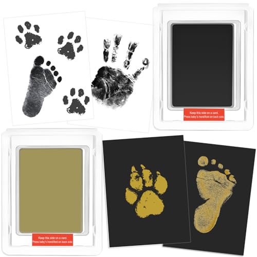 Tintenloses Hand- und Fußabdruck-Set, Baby-Hand- und Fußabdruck-Set, 2 große tintenlose Abdruckpads, Hundepfotenabdruck-Set, Hand- und Fußabdruck für Babys, Geschenke zur Geburt (Gold + Schwarz) von NECXON