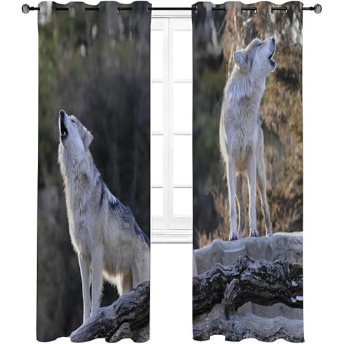 Verdunkelungsvorhang Tierischer Grauer Wolf Vorhänge Blickdicht Gardinen mit Ösen Thermovorhang Kälteschutz 2er Set für Wohnzimmer Schlafzimmer 160x140cm(HöhexBreite) von NEDZQY