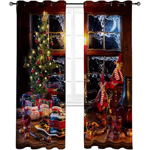 Verdunkelungsvorhang Weihnachten Rot Vorhänge Blickdicht Gardinen mit Ösen Thermovorhang Kälteschutz 2er Set für Wohnzimmer Schlafzimmer 160x140cm(HöhexBreite) von NEDZQY