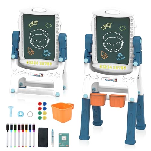 Kinder Staffelei doppelseitig 2 in 1 Kindertafel Große Magnetische Maltafel Zaubertafel, Whiteboard und Kreidetafel Schreibtafel mit Standtafel, Malzubehör, großem Ablagefach für Kinder ab 3-Weiß Kinder Staffelei doppelseitig 2 in 1 Kindertafel Große Magnetische Maltafel Zaubertafel, Whiteboard und Kreidetafel Schreibtafel mit Standtafel, Malzubehör, großem Ablagefach für Kinder ab 3-Weiß von NEEMOSI