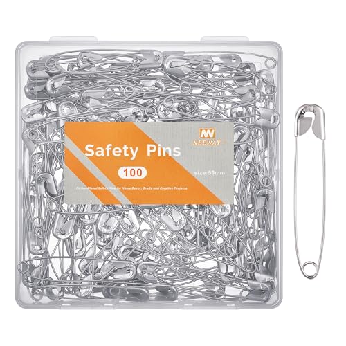 NEEWAY 100 Stück 5,6 cm große Sicherheitsnadeln, große Sicherheitsnadeln für Kleidung, Nähen, Kunst und Handwerk (Silber) von NEEWAY