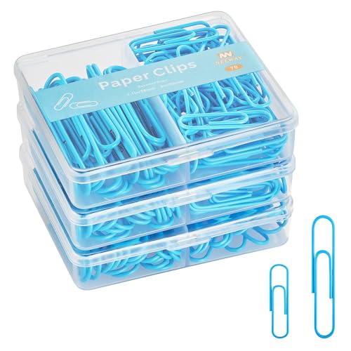NEEWAY Bunte Büroklammern, verschiedene Größen, kleine und große Büroklammern, 210 Stück, 3 Packungen mit 70 Stück (blau) von NEEWAY
