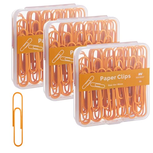 NEEWAY Bunte große Büroklammern, 5,1 cm, Jumbo-Büroklammern, 150 Stück, 3 Packungen mit 50 Stück (Orange) von NEEWAY