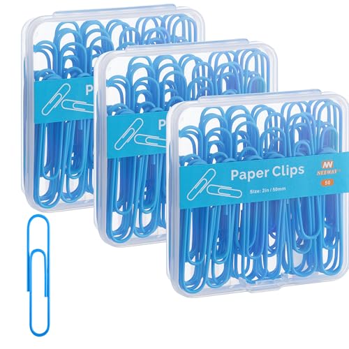 NEEWAY Bunte große Büroklammern, 5,1 cm, Jumbo-Büroklammern, 150 Stück, 3 Packungen mit 50 Stück (blau) von NEEWAY