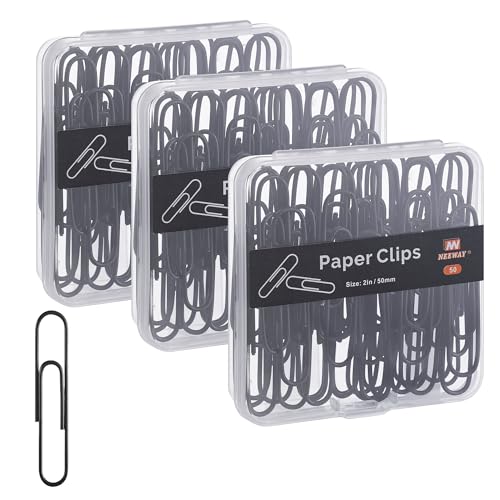 NEEWAY Bunte große Büroklammern, 5,1 cm, Jumbo-Büroklammern, 150 Stück, 3 Packungen mit 50 Stück (schwarz) von NEEWAY