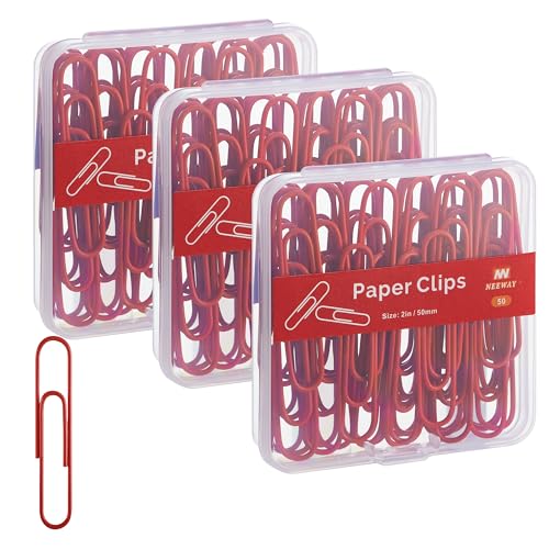 NEEWAY Bunte große Büroklammern, 5,1 cm, Jumbo-Büroklammern, 150 Stück, 3 Stück à 50 Stück (rot) von NEEWAY