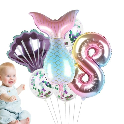 Kleine Meerjungfrau-Partyballons | Geburtstagsdekoration Meerjungfrau Ballons Kit | Kleine Meerjungfrau-Party-Folienballon, Meerjungfrauenschwanz-Luftballons 7 Stück, Partyzubehör für von NEFLUM