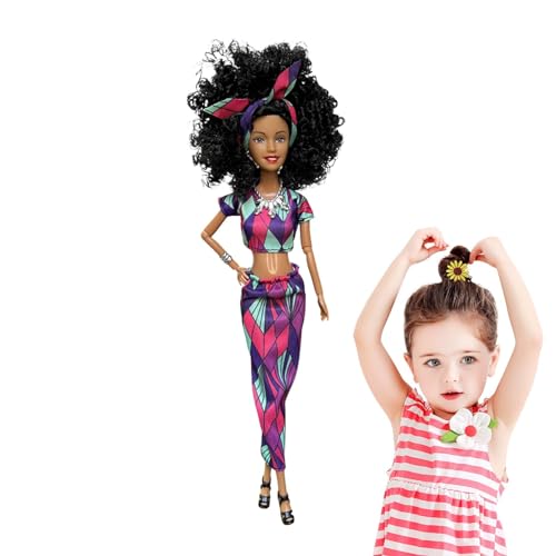 NEFLUM Flexibles Puppenmädchen, bewegliche Schwarze Puppe, Mehrgelenkiges Mädchenpuppenspielzeug mit lockigem Haar, Modepuppe mit Abnehmbarer Kleidung für Schlafzimmer, Kinderzimmer, Wohnzimmer, von NEFLUM