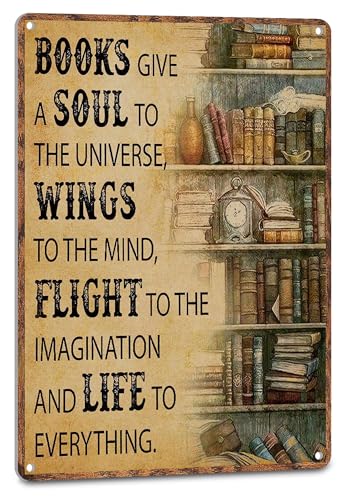 NEGLAI Inspirierendes Buchposter, Vintage-Buch-Nook-Kunst-Dekor, positive Zitate – Bücher geben dem Universum eine Seele, Heimbibliothek, Bestätigungsdekoration, 20,3 x 30,5 cm von NEGLAI