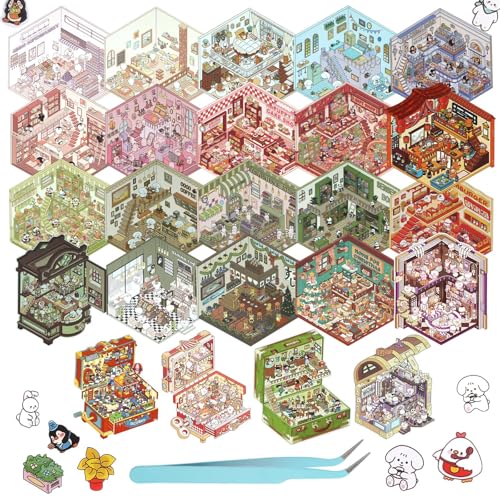 NEIQIUWING 24 Sätze 3D House Stickers, Miniatur Haus Sticker, DIY-Aufklebertherapie für Erwachsene, Erstellen Sie Ihre eigenen Mini-Raumszenen, Miniatur-Supermarkt zum Stressabbau, Zeitvertreib NEIQIUWING 24 Sätze 3D House Stickers, Miniatur Haus Sticker, DIY-Aufklebertherapie für Erwachsene, Erstellen Sie Ihre eigenen Mini-Raumszenen, Miniatur-Supermarkt zum Stressabbau, Zeitvertreib von NEIQIUWING