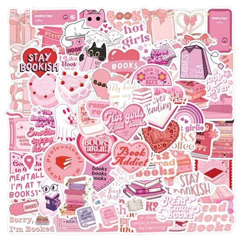 120 Stück Pink Bookish Stickers, Rosa Herz Aufkleber, Ästhetik Bücher Lesen wasserfeste Vinyl Aufkleber Preppy Sachen für Laptop Telefon Skateboard, Mädchen von NEITWAY