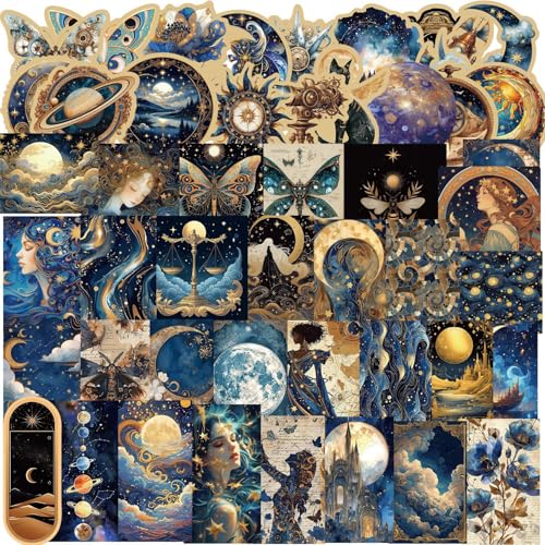50 Stück Vintage Astronomie Aufkleber, Weltraum Mond Planeten Galaxie Aufkleber, Vinyl DIY Aufkleber für Skateboard Auto Laptop Gitarre, Jugendliche Kinder von NEITWAY