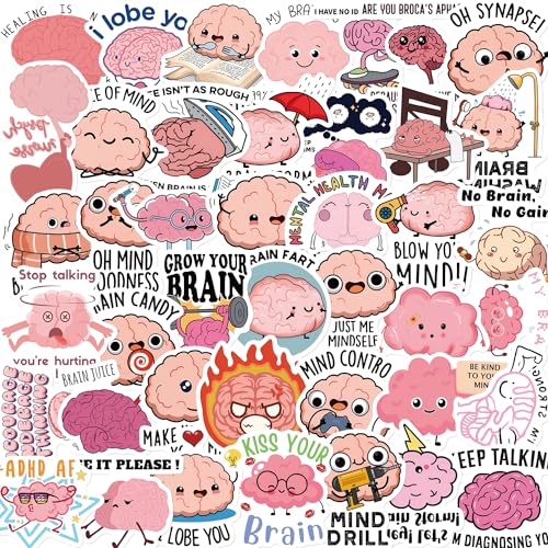 Brain Stickers, 50 Stück Gehirn Aufkleber, Cartoon Vinyl Wasserfest Decals für Auto Motorrad Fahrrad Skateboard Laptop, Cartoon Cars Aufkleber für Erwachsene Kinder von NEITWAY