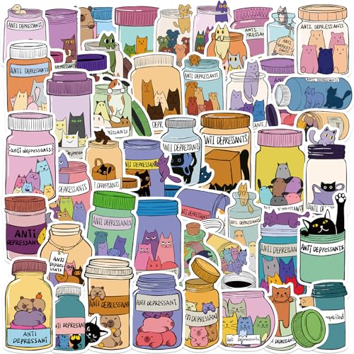 Depressed Cat Aufkleber, Graffiti Vinyl Wasserdicht Scrapbook Gitarre Skateboard Aufkleber für Jugendliche Erwachsene meme von NEITWAY