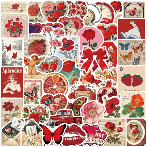 Vintage Rote Aufkleber, 50 Stück Retro Ästhetische Aufkleber, Wasserdichte Vinyl DIY Aufkleber für Skateboard Auto Laptop Gitarre, Jugendliche Kinder Vintage Rote Aufkleber, 50 Stück Retro Ästhetische Aufkleber, Wasserdichte Vinyl DIY Aufkleber für Skateboard Auto Laptop Gitarre, Jugendliche Kinder von NEITWAY