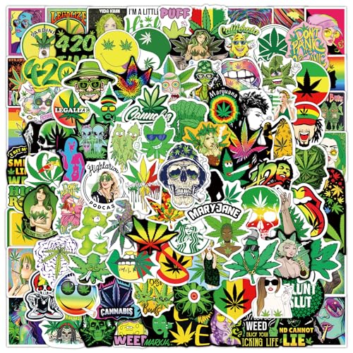 Weed Aufkleber, 100 Stück Funny Weed Stickers, Cool Vinyl Wasserdichte Grüne Pflanze Sticker Set für Laptop Skateboard Auto Fahrrad Motorrad, Erwachsene von NEITWAY